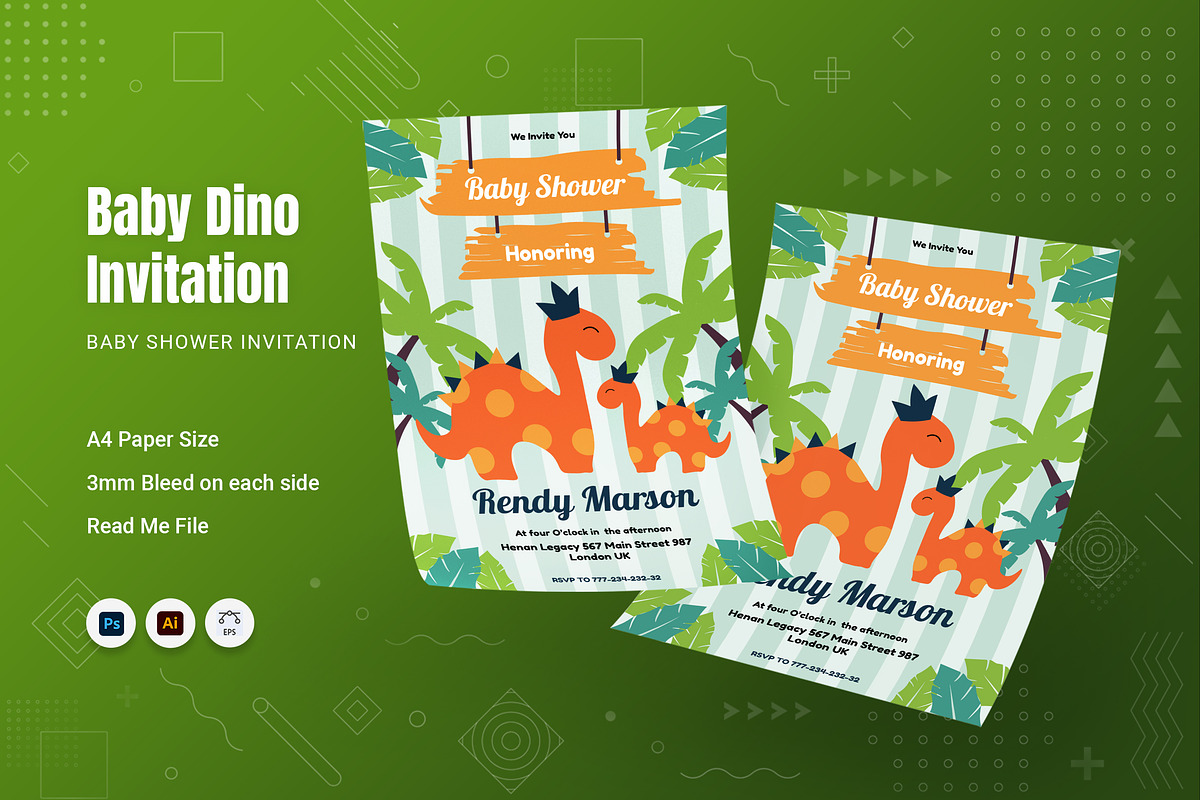 Mom And Baby Dino Baby Shower Invita, an Invitation Template by Fannan Studio (Photo 3 of 3)