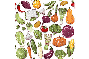 Vegetable Seamless Pattern, a Food Illustration by VictoriaSergeeva