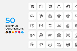 50 Shopping Outline Icons, an Outline Icon by Abert