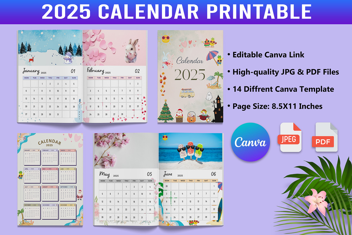 Editable 2025 Calendar Printable, a Stationery Template by Designmela01 (Photo 1 of 6)