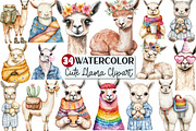 Watercolor Cute Llama Clipart, an Illustration by Rose Art (Thumbnail 1 of 7)