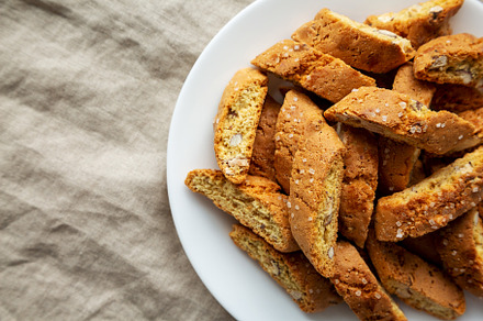 Homemade Italian Cantuccini with Almonds on a White Plate, top v, a Food & Drink Photo by LiudmylaChuhunova