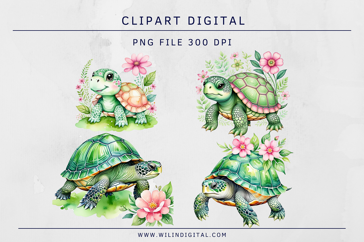 10 Turtle Cliparts Digital Printable, an Illustration by Wilin Digital (Photo 2 of 2)