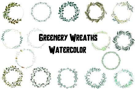 Watercolor Greenery Wreaths Clipart, a Decorative Illustration by Awieee1