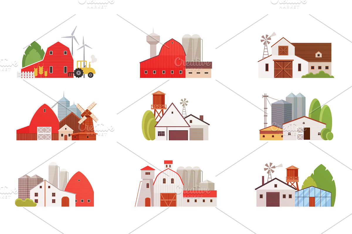 Farm buildings of agricultural, an Animal Illustration by Lemberg Vector