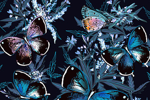 Floral Vector Pattern Butterflies