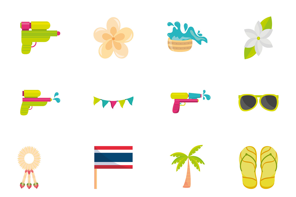 Colorful Songkran Illustration Set