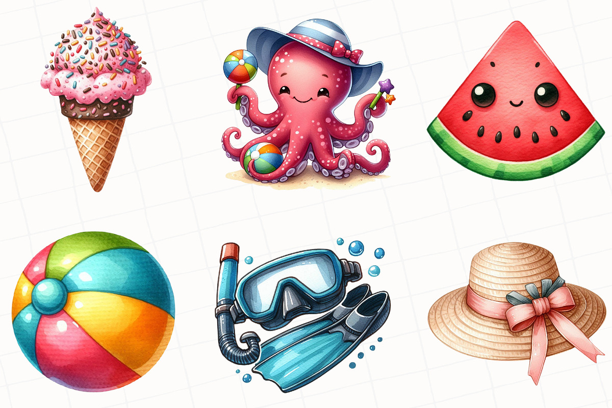 Watercolor Summer Vibe Clipart, an Illustration by OK Design (Photo 3 of 5)