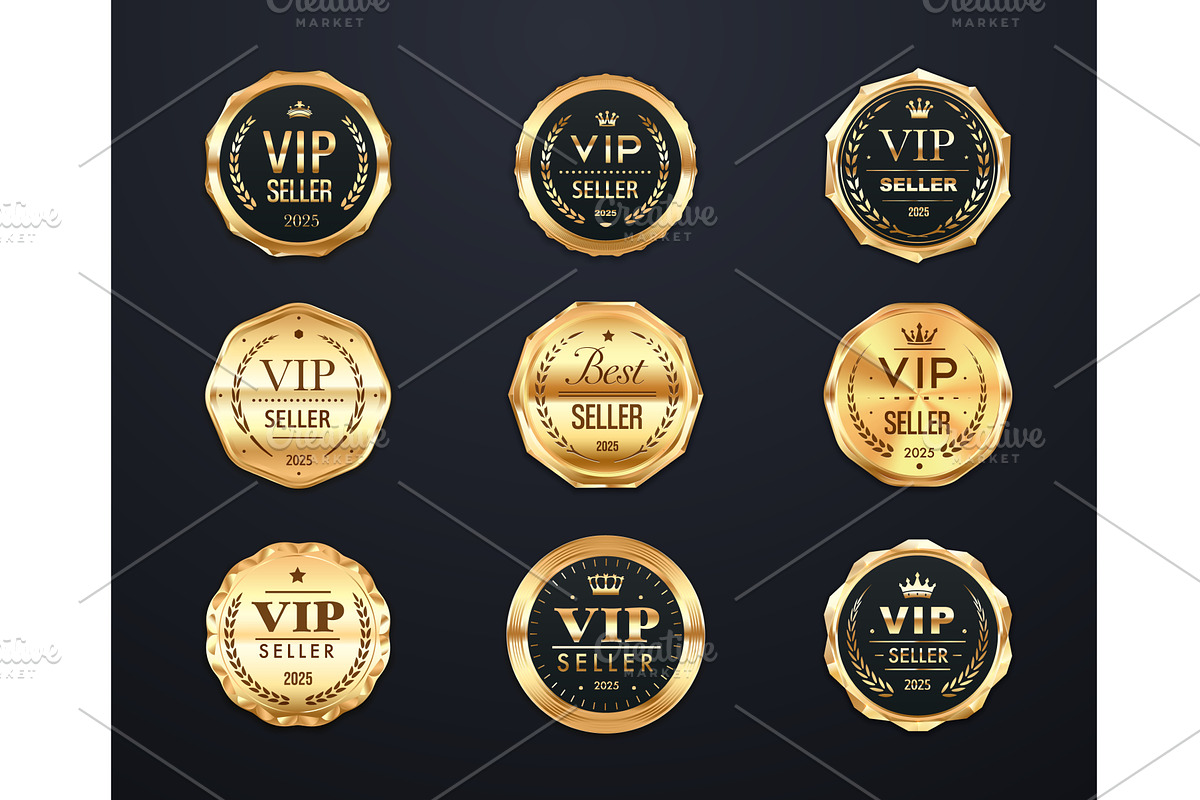 Best and vip seller golden labels, a Decorative Illustration by Vector Tradition