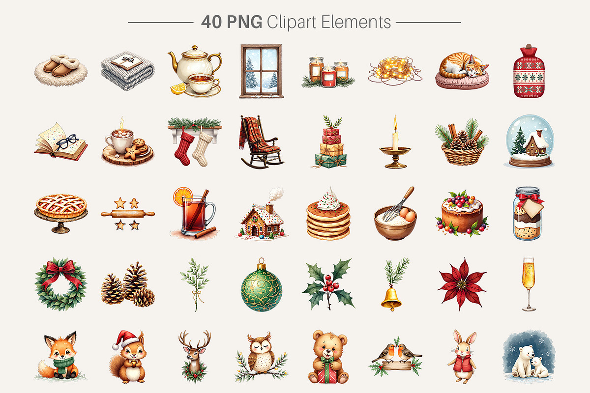 Cozy Christmas Watercolor Clipart, an Illustration by Artnoy (Photo 2 of 8)