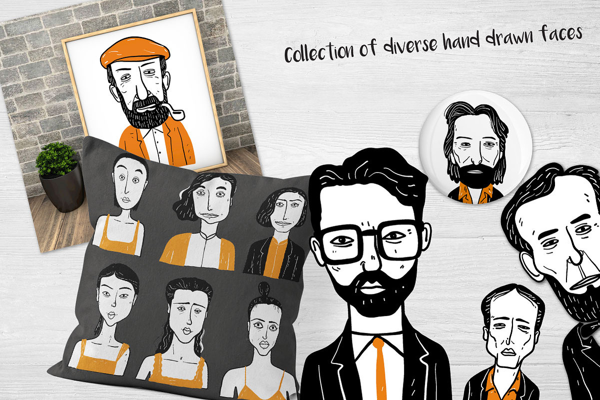 Hand drawn diverse faces, a Person Illustration by Huza Studio (Photo 2 of 8)