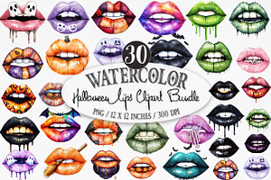 Watercolor Halloween Lips Clipart Bu, an Illustration by Designking