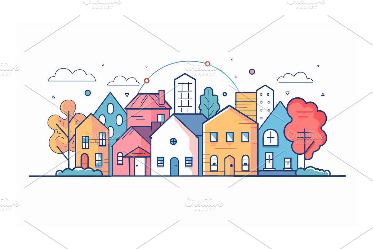 Colorful stylized cityscape, an Object Illustration by Vectorstockersland