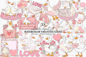 Watercolor Valentine Goose Clipart, an Illustration by Canvas Craft