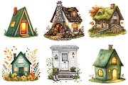Green Autumn Cottage Clipart, an Illustration by Watercolor design (Thumbnail 4 of 5)