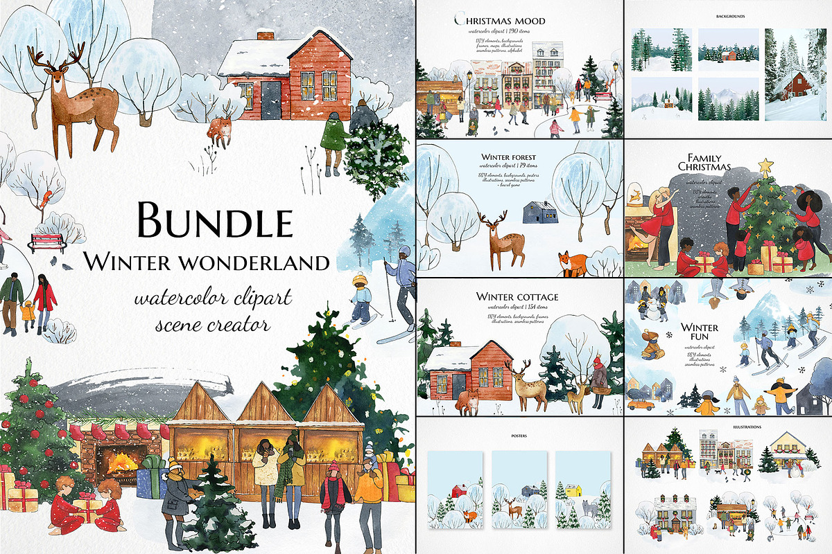 Watercolor winter wonderland bundle!, a Person Illustration by LyubovZaytseva (Photo 1 of 26)