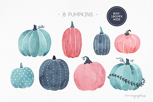 Watercolor Fall Pumpkins Clipart