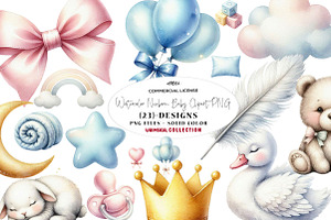 Watercolor Newborn Baby Clipart PNG, a Seasonal Illustration by CreationArt