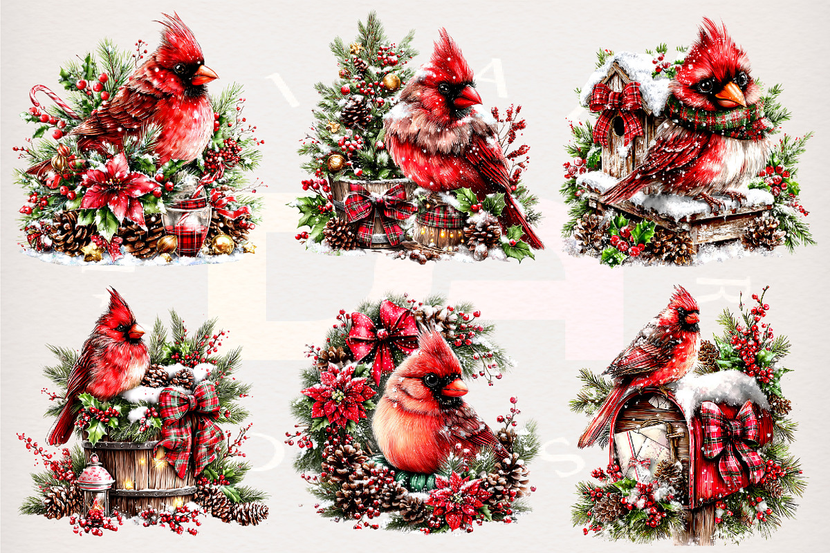 Whimsical Christmas Cardinal Clipart, a Transportation Illustration by Digital Artistic99 (Photo 3 of 7)