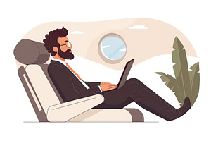 Businessman catches up on work using, a Person Illustration by Lermont51