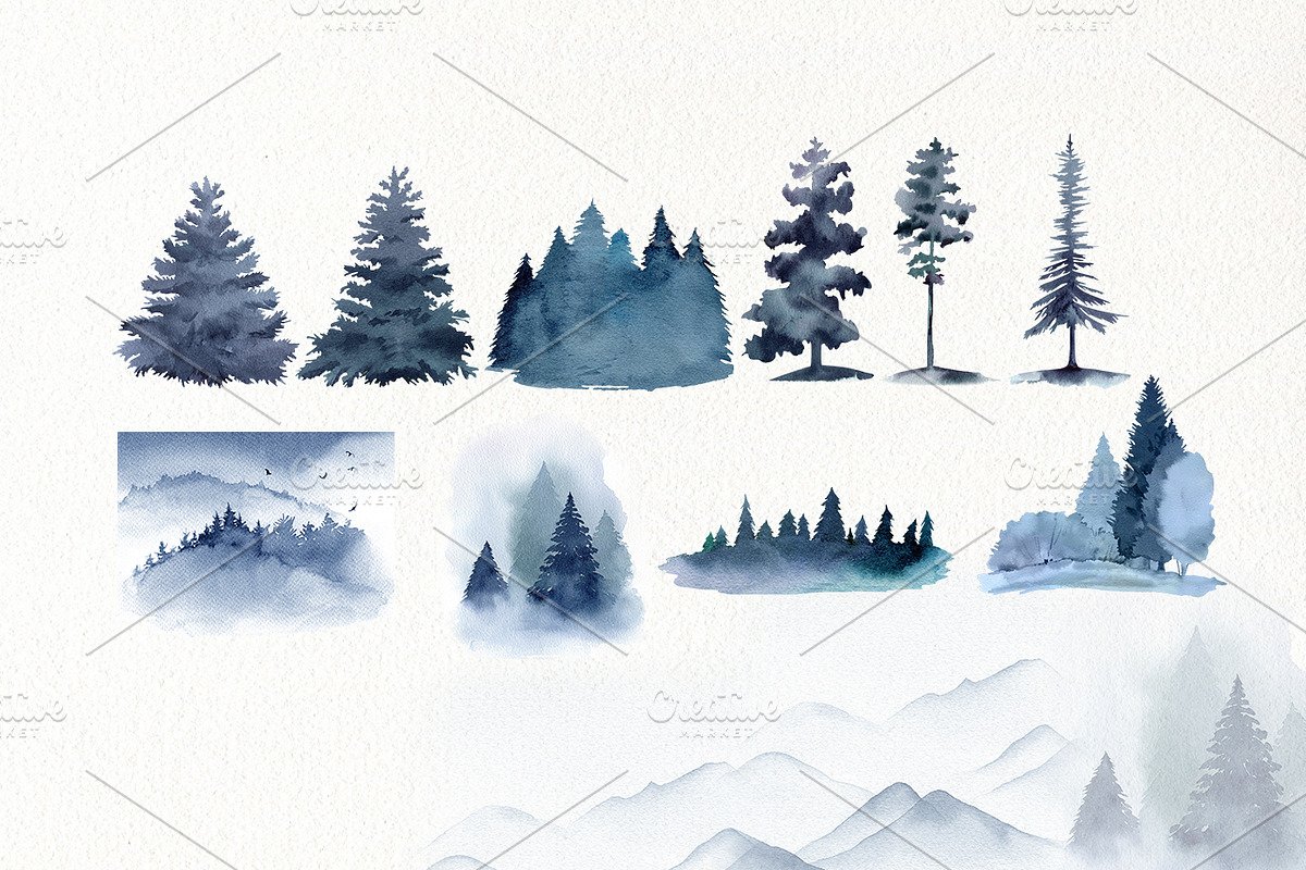 Winter forest watercolor clipart, an Animal Illustration by Color Hugs Art (Photo 2 of 10)