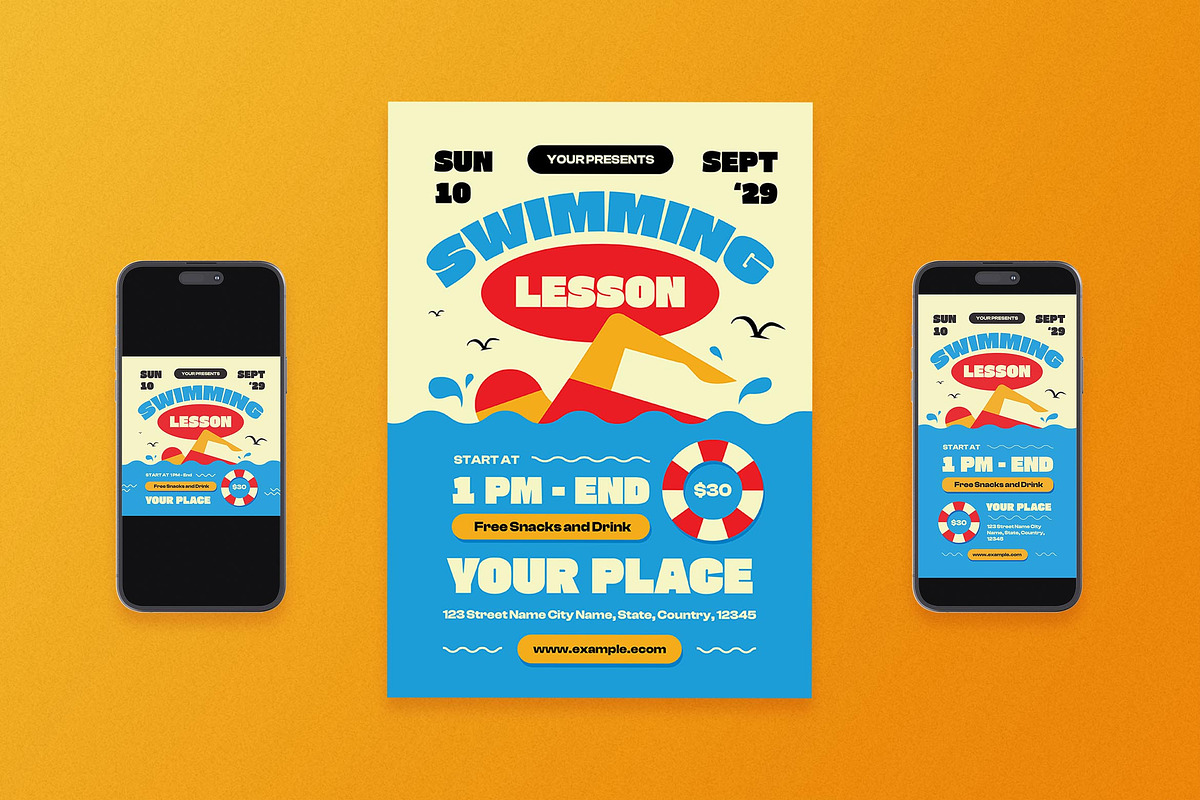 Beige Swimming Lessons Flyer Set, a Flyer Template by Aiyari Graphic (Photo 1 of 3)