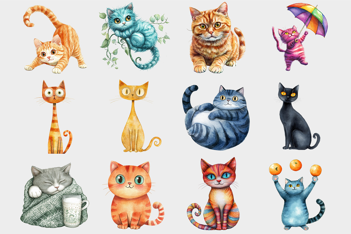 Whimsical Quirky Cat Clipart, a Seasonal Illustration by Design Market (Photo 4 of 4)