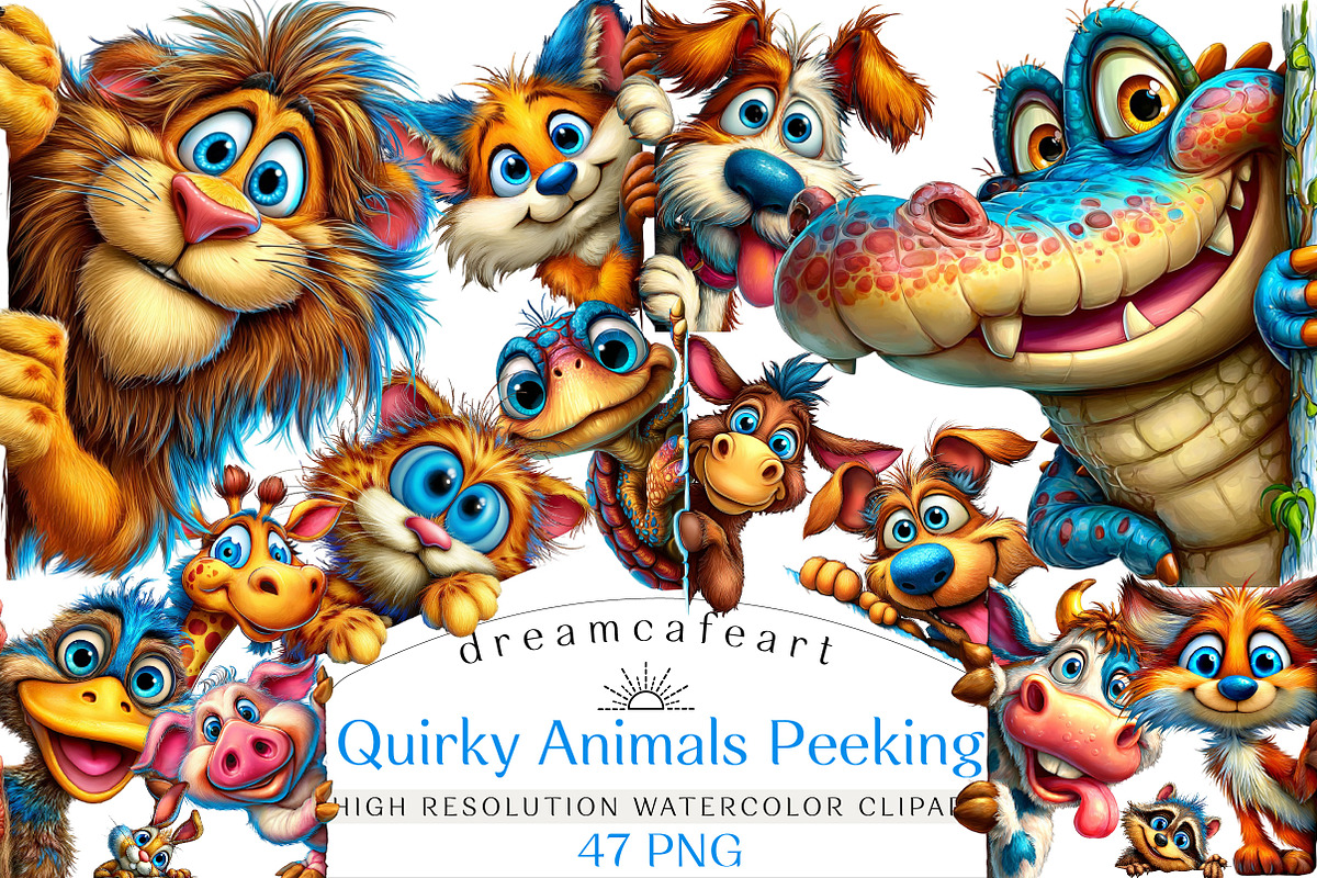 Quirky Animals Peeking, an Illustration by DreamCafeArt (Photo 1 of 8)