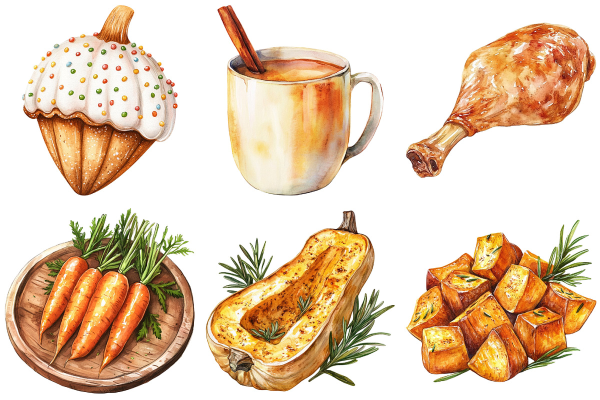 Watercolor Autumn Foods Clipart, an Illustration by Craft Nest (Photo 4 of 6)
