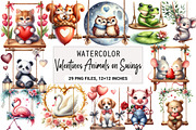 Valentines Animals on Swings Clipart, a Seasonal Illustration by DreamArtGraphic (Thumbnail 1 of 5)