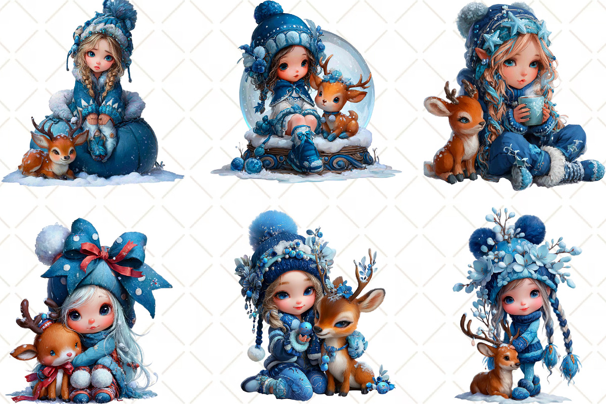 Winter Girl And Reindeer Clipart, an Illustration by Black Bird Studio (Photo 4 of 6)