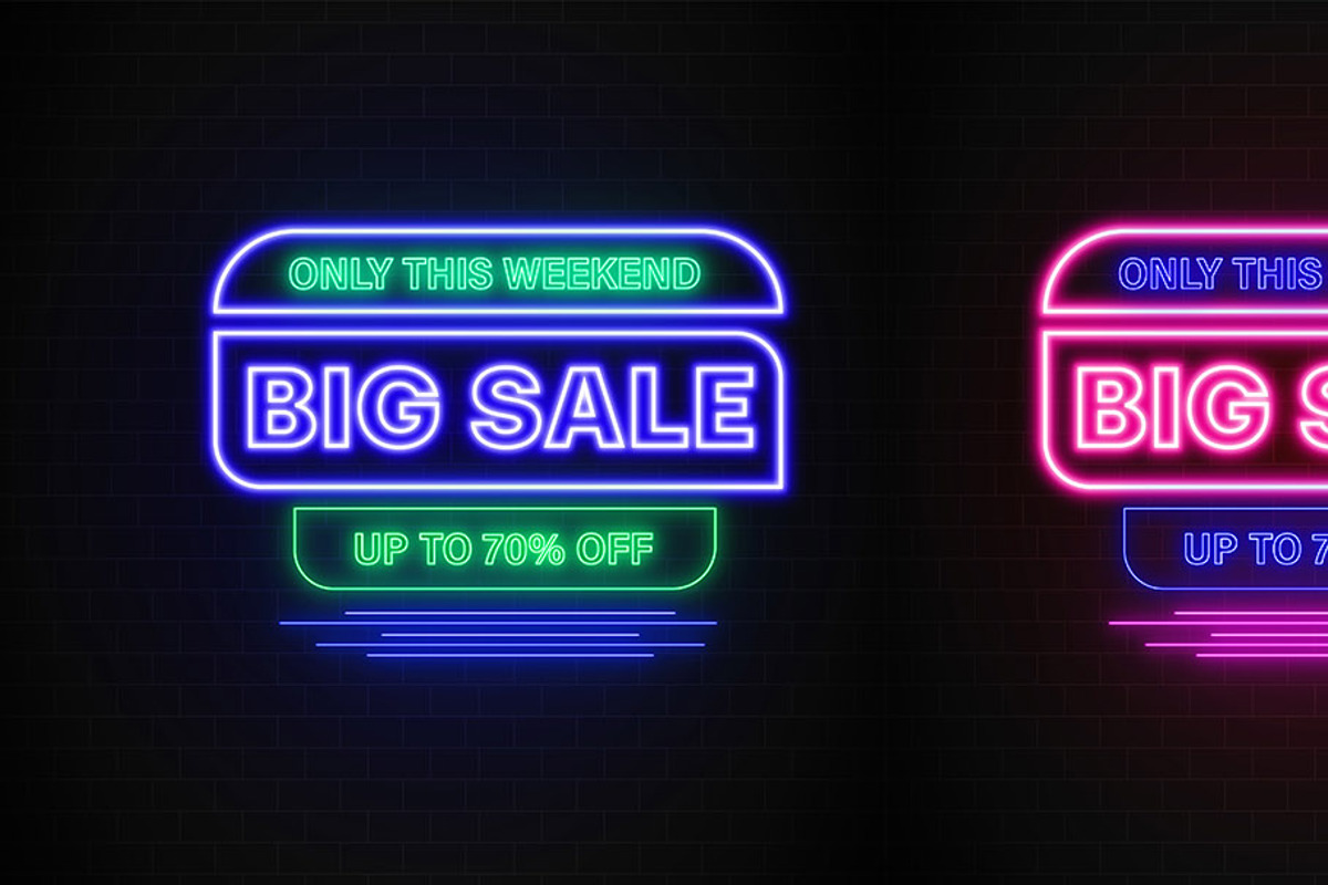Sale Promotions Vector Neon Bundle, a Decorative Illustration by Photoshop Action (Photo 14 of 15)