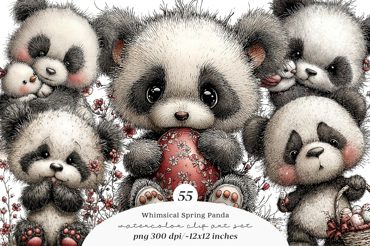 Watercolor spring panda clipart, an Illustration by SinaCreation (Photo 1 of 11)