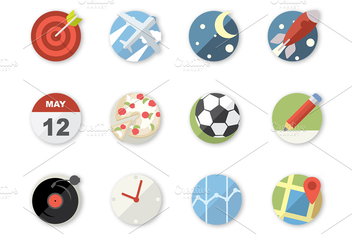 24 + 12 Rounded Flat Icons Pack preview 2