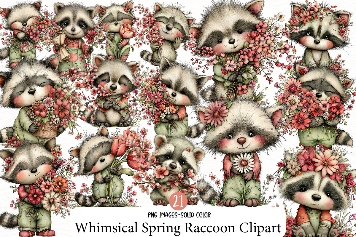 Whimsical Spring Raccoon Clipart, an Illustration by Designworld (Photo 1 of 6)