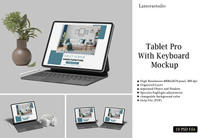 Tablet Pro With Keyboard Mockup, an iPad Mockup by lamorastudio