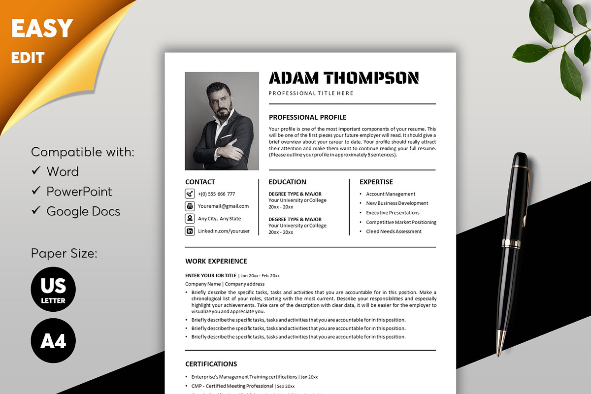 ATS Resume CV Word & Google Docs 26, a Resume Template by MrCam Template Resume|CV (Photo 1 of 9)