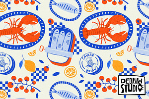 Mediterranean Seafood Pattern, a Pattern Graphic by Dedraw Studio