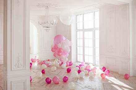 Luxurious room and pink balloons stock photo containing balloons and air, an Arts & Entertainment Photo by LiaKoltyrina