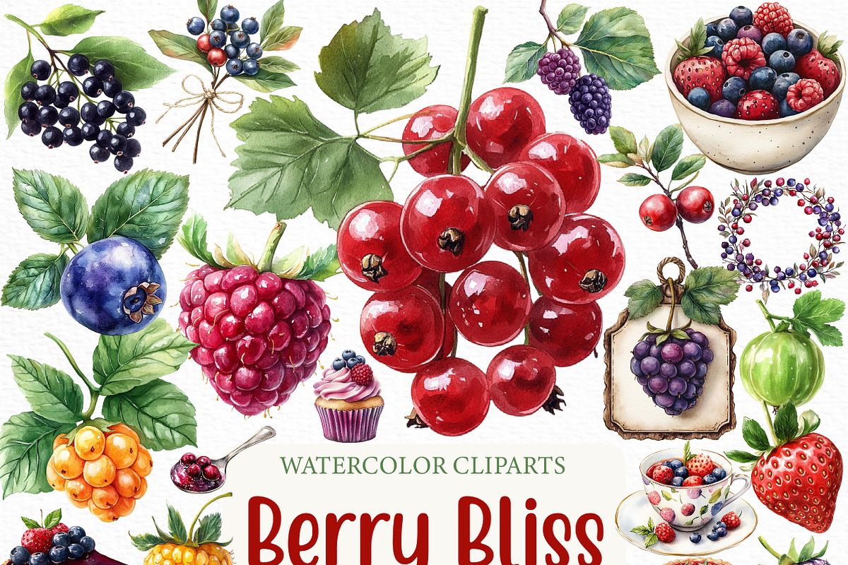 Watercolor Berry Bliss Clipart, an Illustration by Craft Nest (Photo 1 of 6)