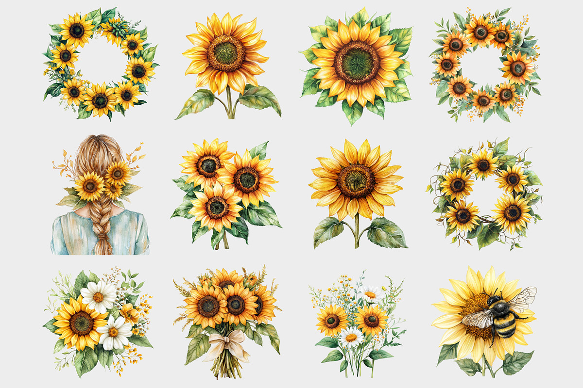 Watercolor Sunflower Clipart, a Seasonal Illustration by Design Market (Photo 3 of 5)