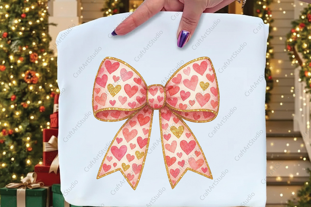 Valentine Coquette Bow PNG Pink Gold, an Illustration by CraftArtStudio (Photo 2 of 4)