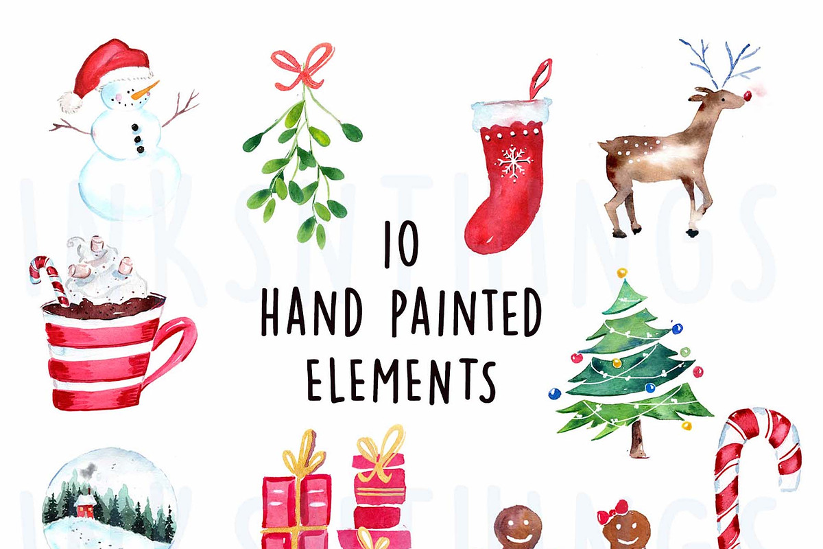 Watercolor Christmas Clipart, an Illustration by Inksnthings (Photo 2 of 4)