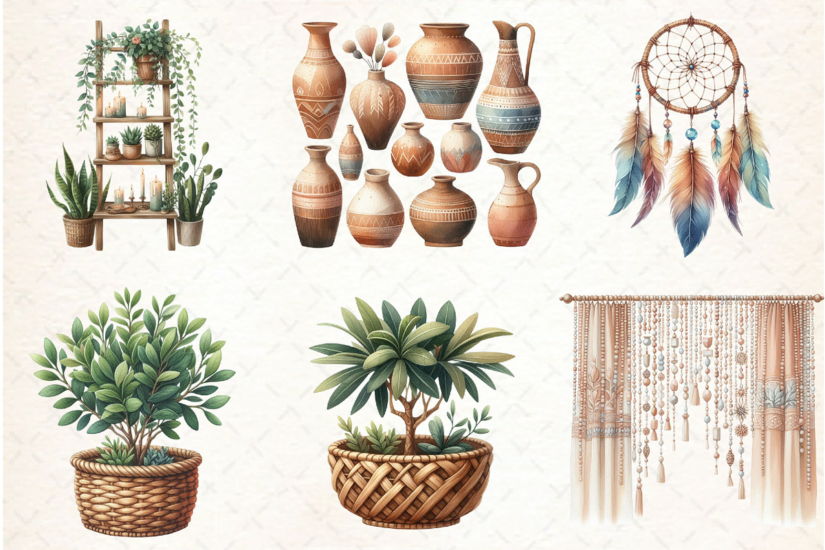 Watercolor Boho Interior Clipart, an Illustration by Libby Wishes (Photo 7 of 7)