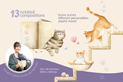 Cats Funny Toys Watercolor Clip art, an Animal Illustration by Elena Malgina Clipart (Thumbnail 4 of 19)