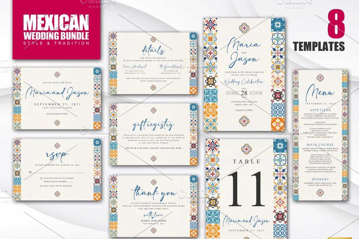 Mexican Wedding Bundle | CANVA, a Stationery Template by Creative Market (Photo 1 of 8)