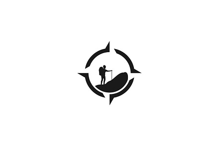 man hiking with arrow compass logo, a Branding & Logo Template by devastd