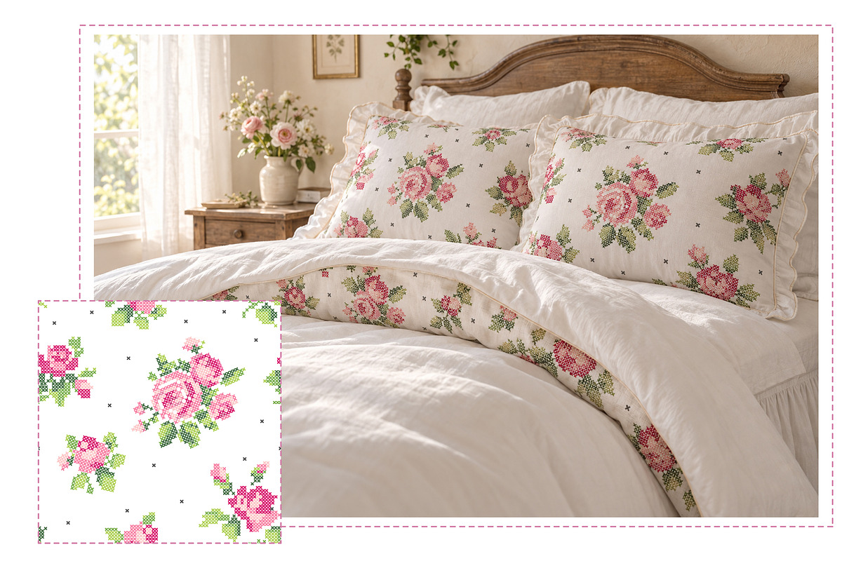 Cross Stitch Roses Seamless Patterns, a Decorative Illustration by Lembrik's Artworks (Photo 7 of 7)
