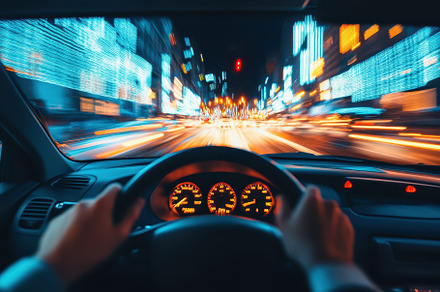 Night drive through a vibrant city w, a Photo by Iftikhar Alam