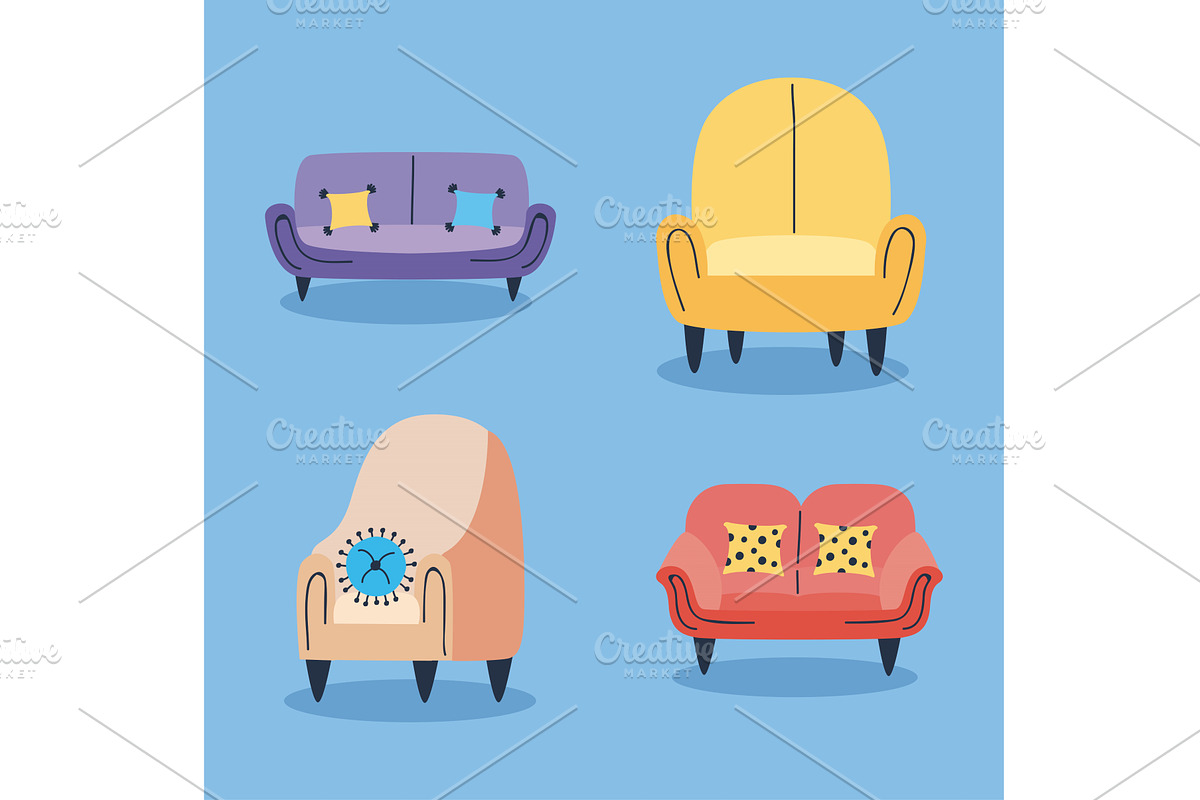 four armchairs and sofas, an Object Illustration by studiogstock